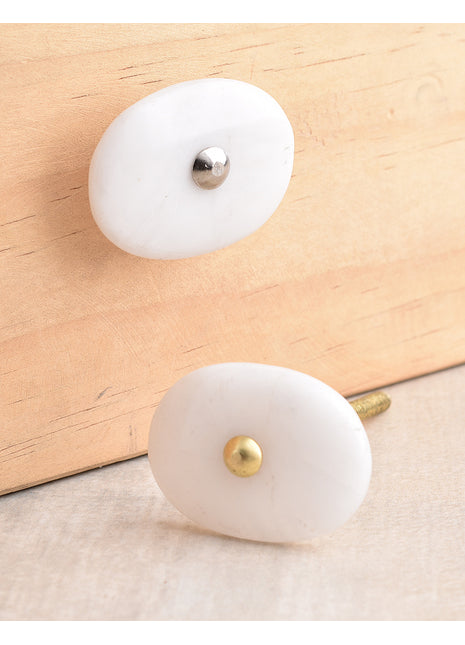 Agate Natural Gemstone Cabinet Furniture Knobs. White Oval Shape - White