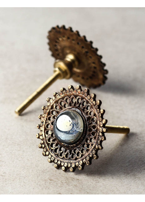 Round Metal Knob with glass Center