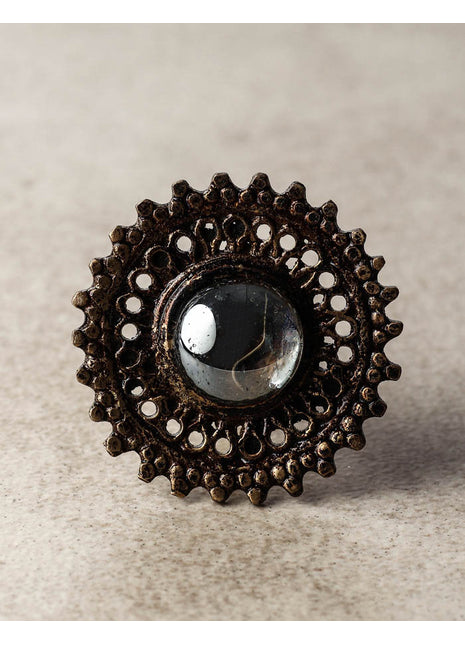 Round Metal Knob with glass Center