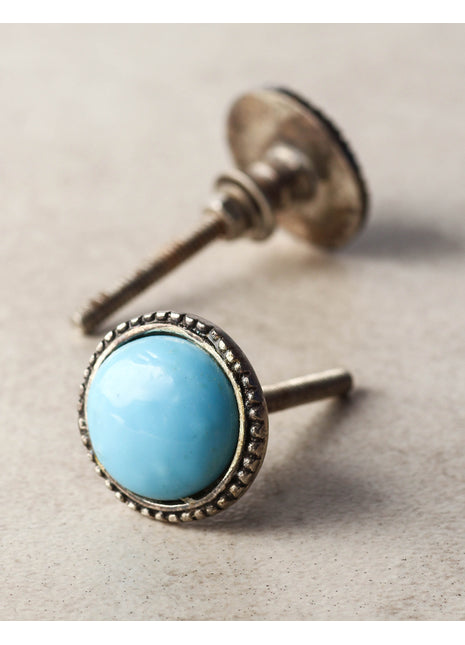 Turquoise Center Metal knob