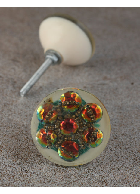 Handmade White Base Resin Kitchen Cabinet Knob With Flower Design