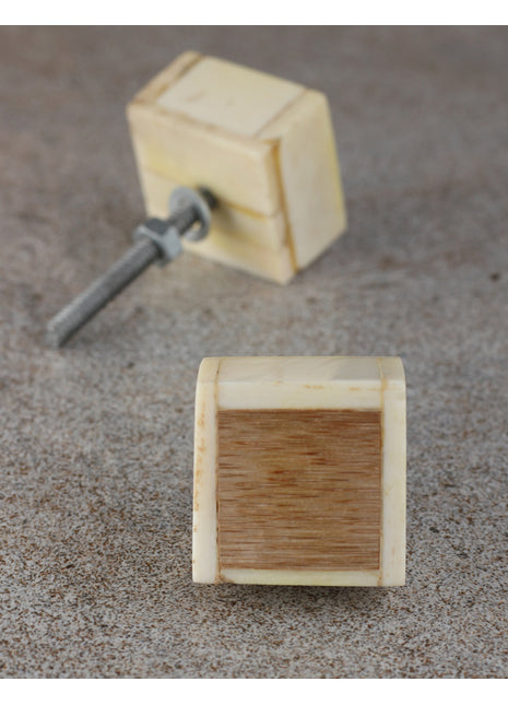 Antique White And Wooden Square Shaped Bone Drawer Cabinet Knob