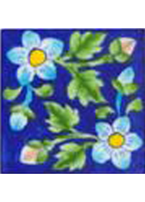 Blue tile with sky blue,pink and green flowers (3x3-bpt08)