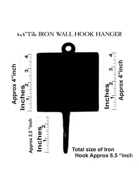 Blue Pottery Square Iron Wall Hook - Pink, Blue, Yellow, Green and Turquoise Bird with Flowers