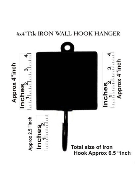 Blue Pottery Square Iron Wall Hook - Turquoise, Pink, Green, Yellow and Blue Flowers