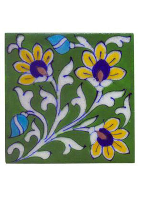 Luxury Kitchen Backsplash Floral Leafy Design Blue Pottery Tile