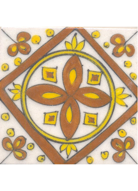 Brown & yellow pattern on white tile 4x4