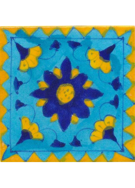 Yellow Zig-zag border on turquoise tile