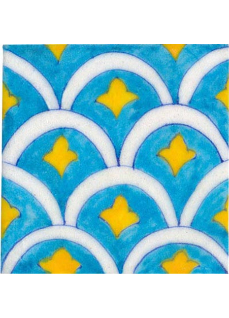 Craftly Handmade Turquoise Yellow Design Blue Pottery Tile