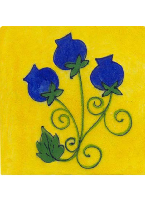 Blue and green design on yellow tile 4x4