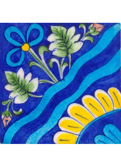 blue turquoise green and yellow design tile 4x4