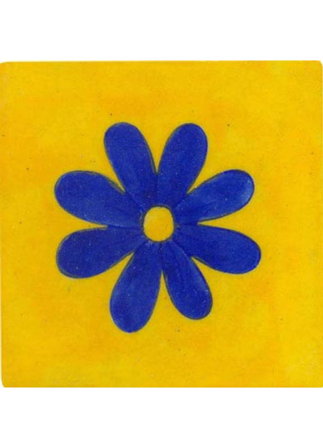 Blue flower on yellow tile 4x4