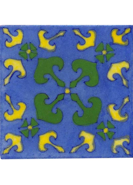 Yellow and green patchwork on purple tile 4x4