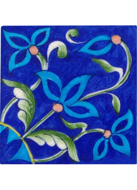 Turquoise and green shaded nice floral on blue tile 4x4