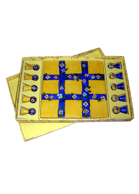 Blue Pottery Tic-Tac-Toe Game - Yellow