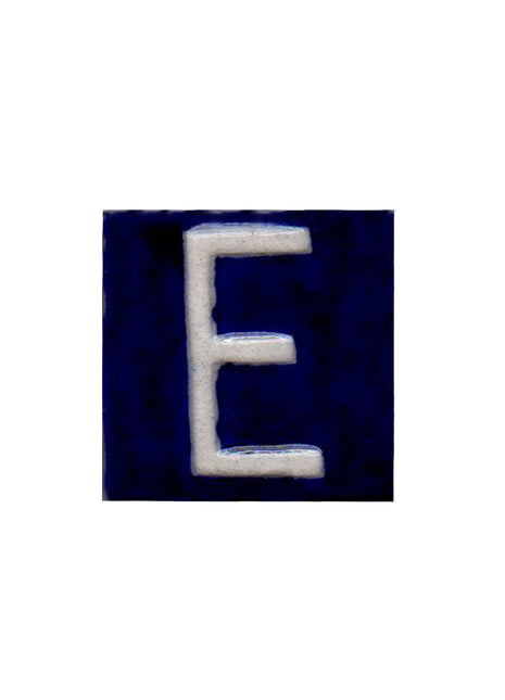 White E alphabet blue tile (2x2)