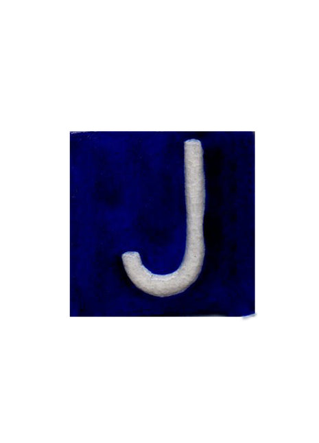 White J alphabet blue tile (2x2)