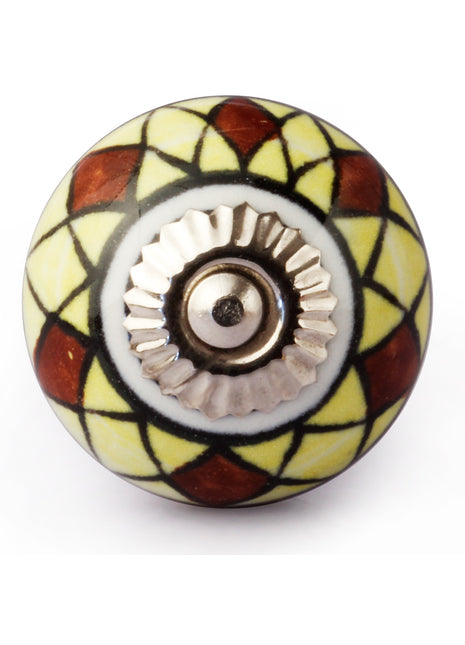 Lime Yellow And Brown Ceramic Drawer Cabinet Knob