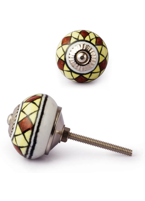 Lime Yellow And Brown Ceramic Drawer Cabinet Knob