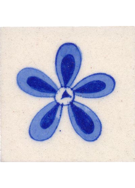 blue and purple flower on cream color tile 3x3