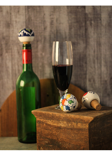 Ceramic Hand painted Wine Bottle Stopper, Bottle Stopper (Sold In Set of 2)