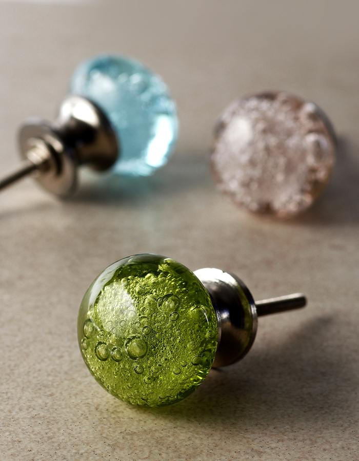 Crystalline Green Bubble Glassware, Green Cabinet Knobs