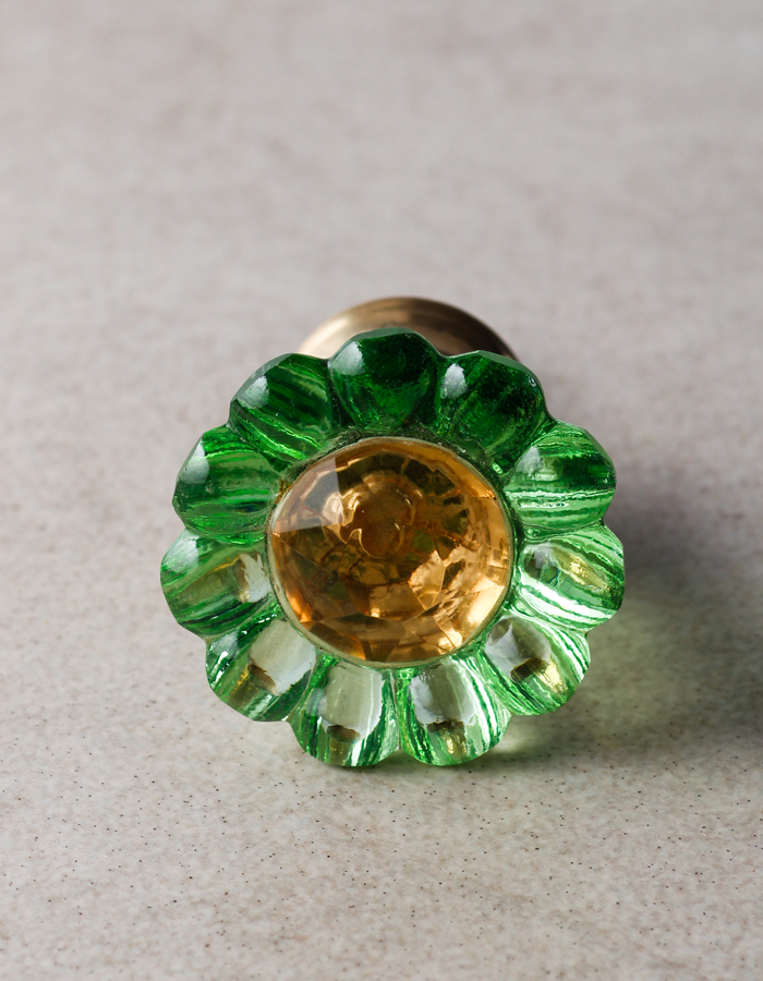 Aqua Green Daisy Flower Glass Ceramic, Green Cabinet Knobs