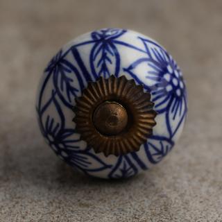 BPCK-001 White Ceramic Cabinet Knob with Blue Flowers
