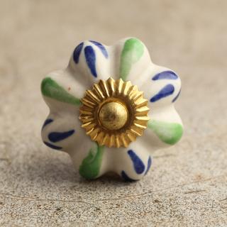 BPCK-013 Blue and Green Floral Design Cabinet Knob-Brass 