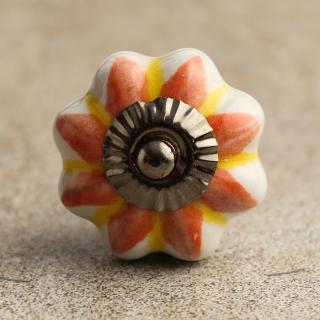 BPCK-016 Yellow and Orange flower Ceramic knob-Antique Silver