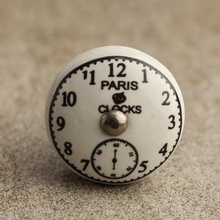 BPCK-025 Black Clock on a White Ceramic Knob-Antique Silver