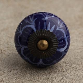 BPCK-034 Blue and Turquoise Flower Ceramic Knob-Antique Brass