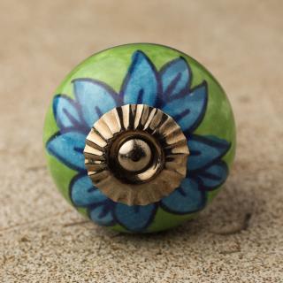 BPCK-112 Turquoise flower with Green base ceramic knob-Antique Silver
