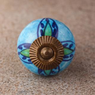 BPCK-117 Green,Blue flower Turquoise ceramic knob-Antique Brass