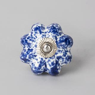 White Ceramic Drawer Cabinet Knob With Blue Flower