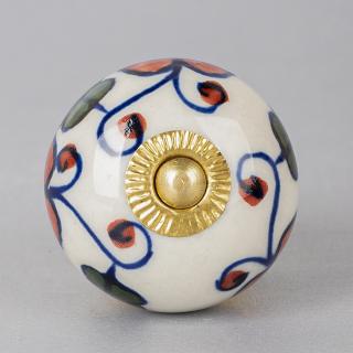 Red and Green Design on White Ceramic Cabinet Knob