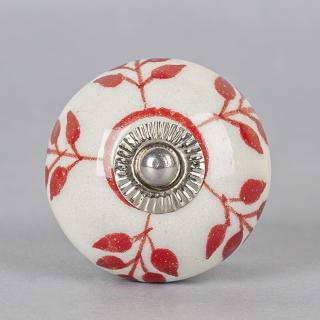 Red Design On White Ceramic Knob