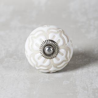 Emmbossed White Ceramic Cabinet Knob