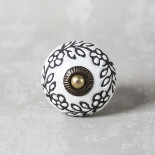 Black Flower On White Ceramic Cabinet Knob