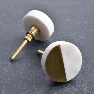 Round Shape White And Brass Stone Cabinet Knob- 1