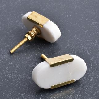 White Agate Stone Cabinet Knob With brass Cover-1