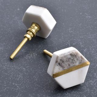 Hexa Shape White And Grey Agate Stone Cabinet Knob-1