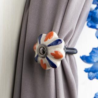 Curtain Tie Backs Hook Decorative Wall Hook-Orange And Blue Flower