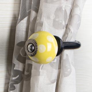 Curtain Tie Backs Hook Decorative Wall Hook-White Dots and Yellow Base (Set of Two)