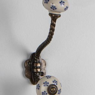 Unique White Royal Ceramic Metal Wall Hanger With Small Blue Flowers