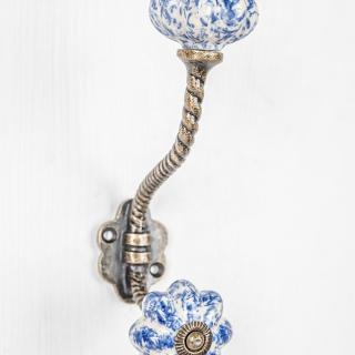 Blue design on White Base Ceramic knob With Metal Wall Hanger