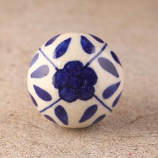 KPS-4691  Blue Floral White Ceramic Cabinet Knob