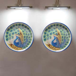 Hand Painted Handmade Blue Pottery Peacock Design Wall Hanging Decorative Plate
