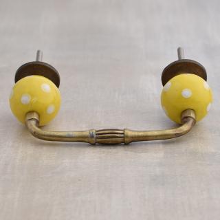 Yellowish-Cream Colored Ceramic Pull with Polka-Dots