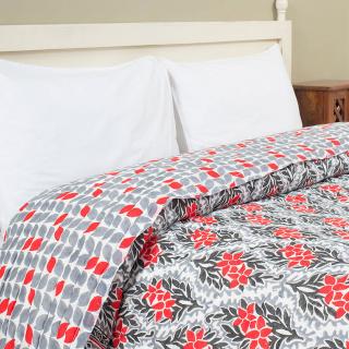  Tropicana Black and Red Hand Block Print Cotton Quilt